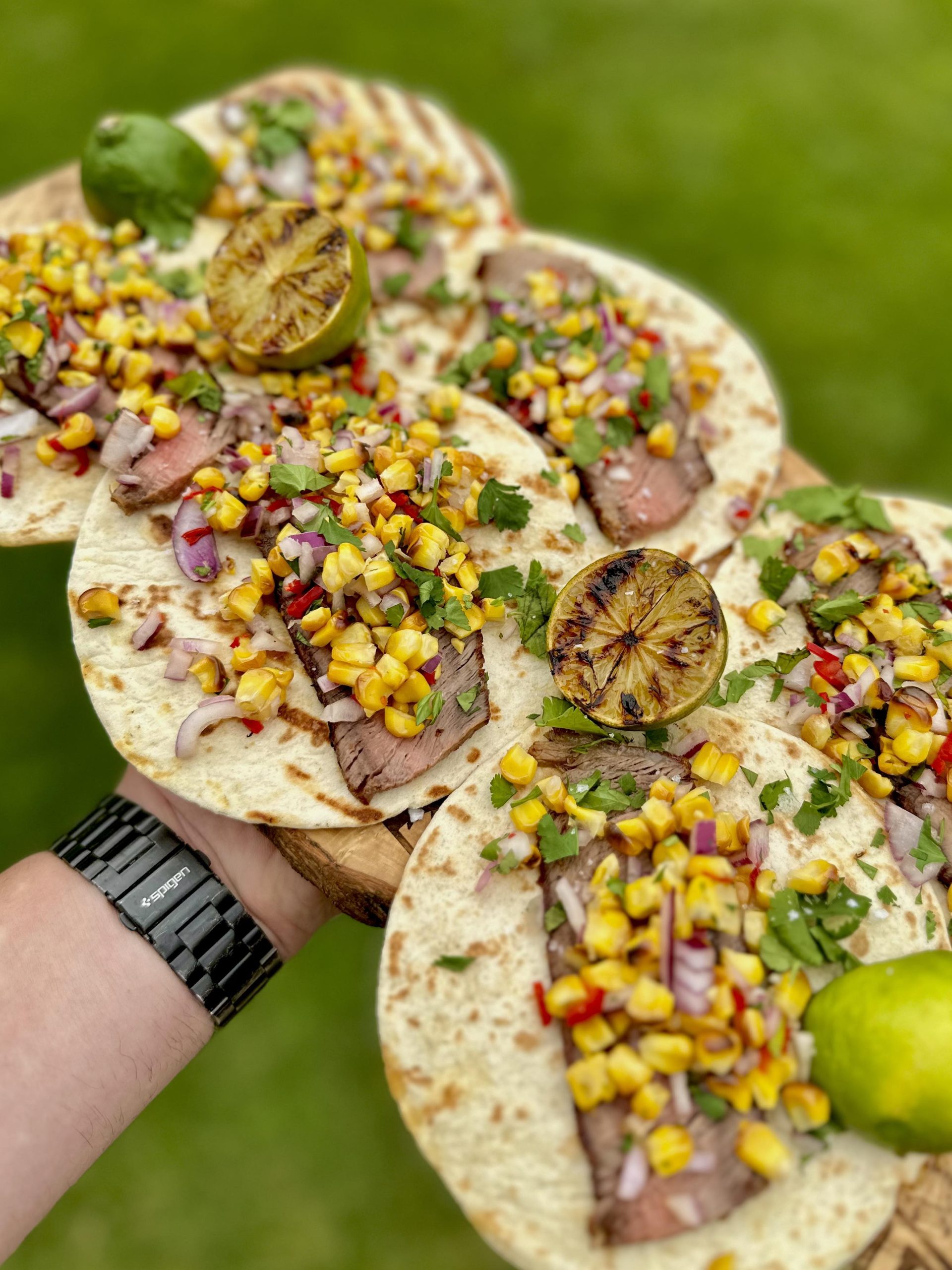 Grilled Rib-Eye Tacos with Charred Corn Salsa