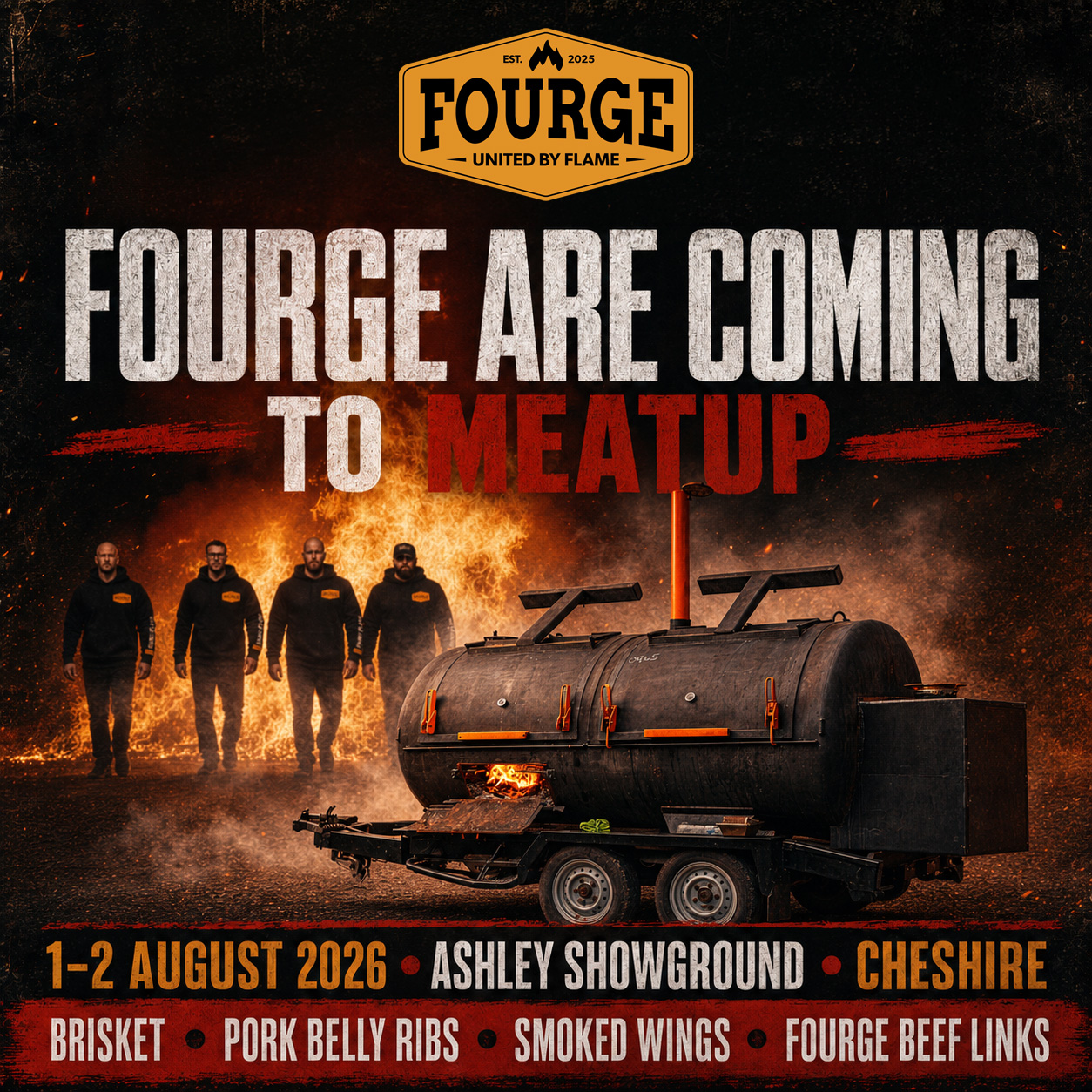 FOURGE are cooking at MeatUp Festival, 1–2 August 2026 at Ashley Showground in Cheshire.